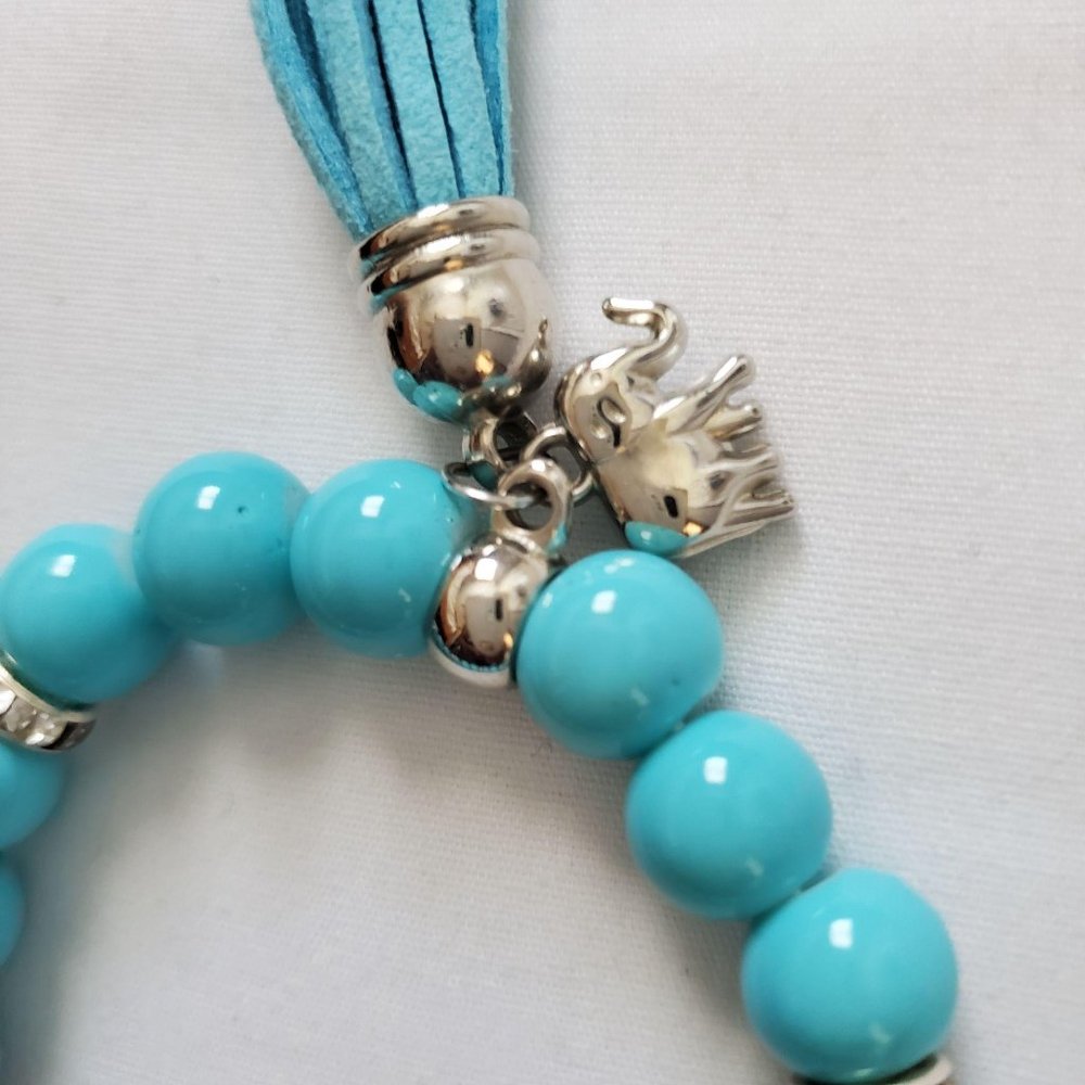 Women's Fashion Jewelry Turquoise Beaded Bracelet With Leather Tassel Accent - Picture 4 of 7